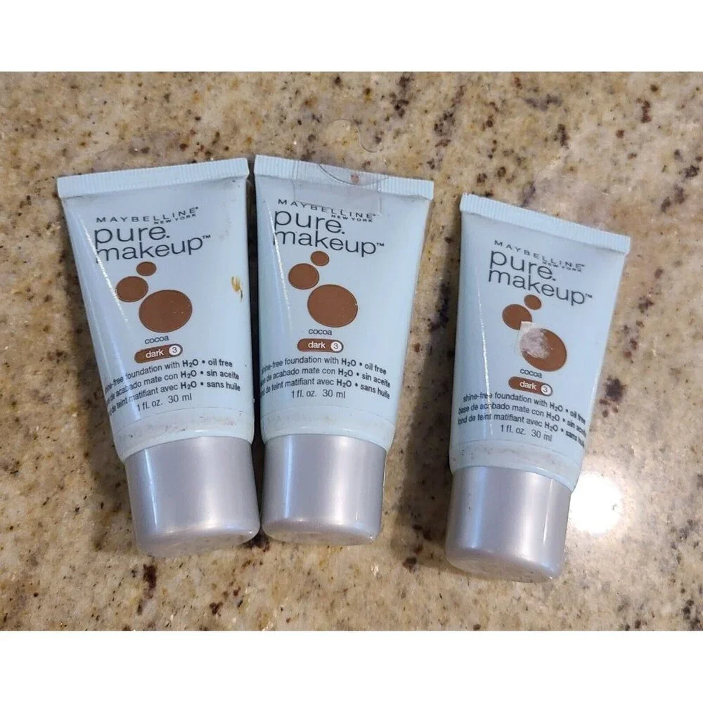 (3) Maybelline Pure Makeup Foundation Dark 3 Cocoa Shade Shine & Oil-Free NOS